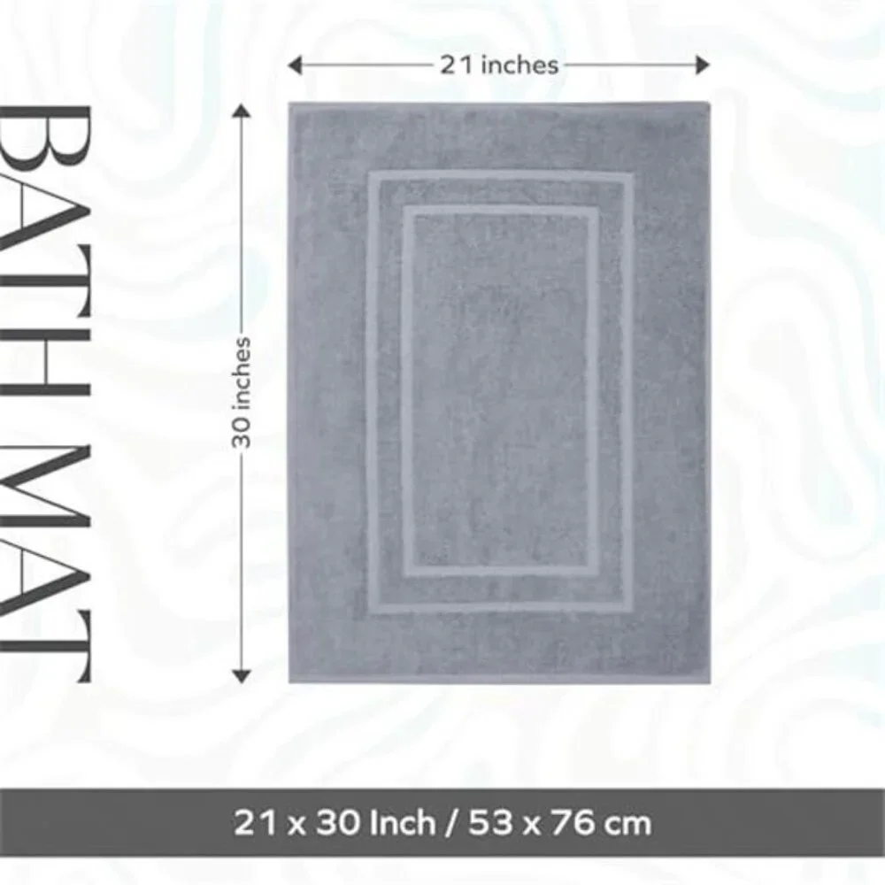 2 Piece Cotton Terry Bath Mats 30x21 Soft Absorbent Washable Grey